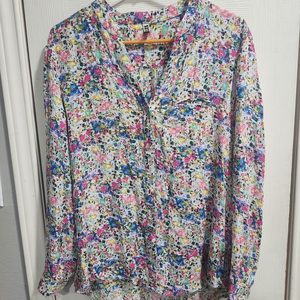 Kut From The Kloth Blouse S Colorful Abstract Floral Rayon Button Front Top - Picture 6 of 16